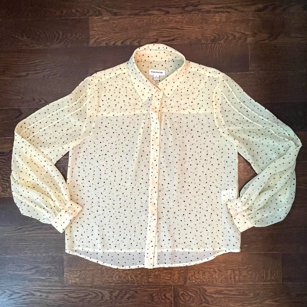 Light Pale yellow polka dot Sheer blouse by Frank and Oak, size XS